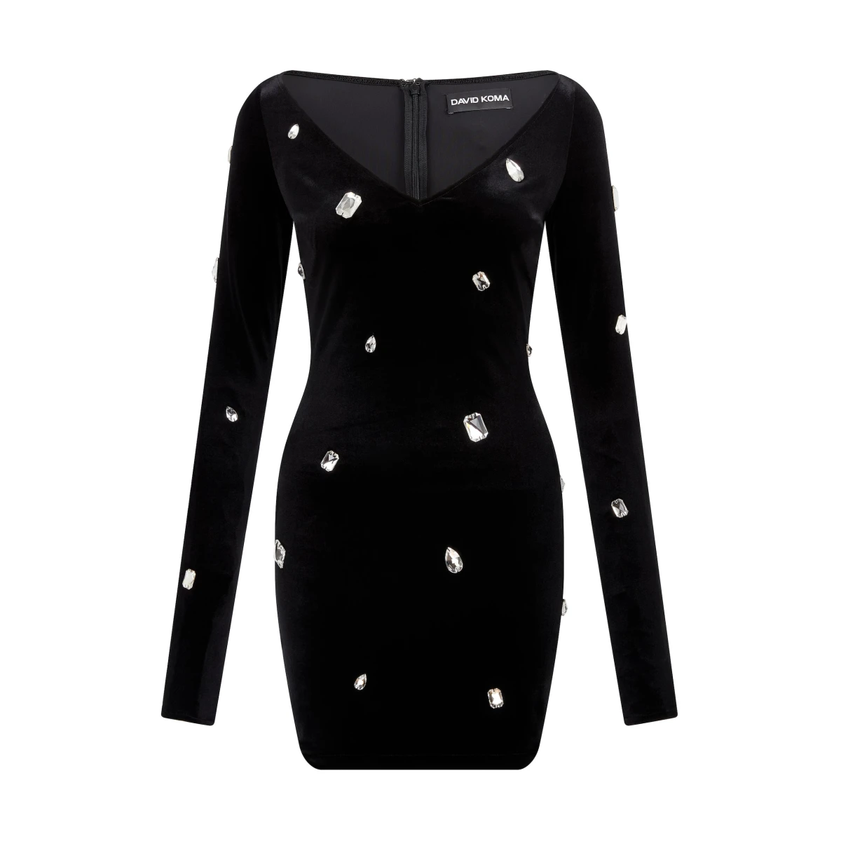David Koma Allover Crystal Embroidered Velvet Mini Dress