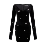 David Koma Allover Crystal Embroidered Velvet Mini Dress