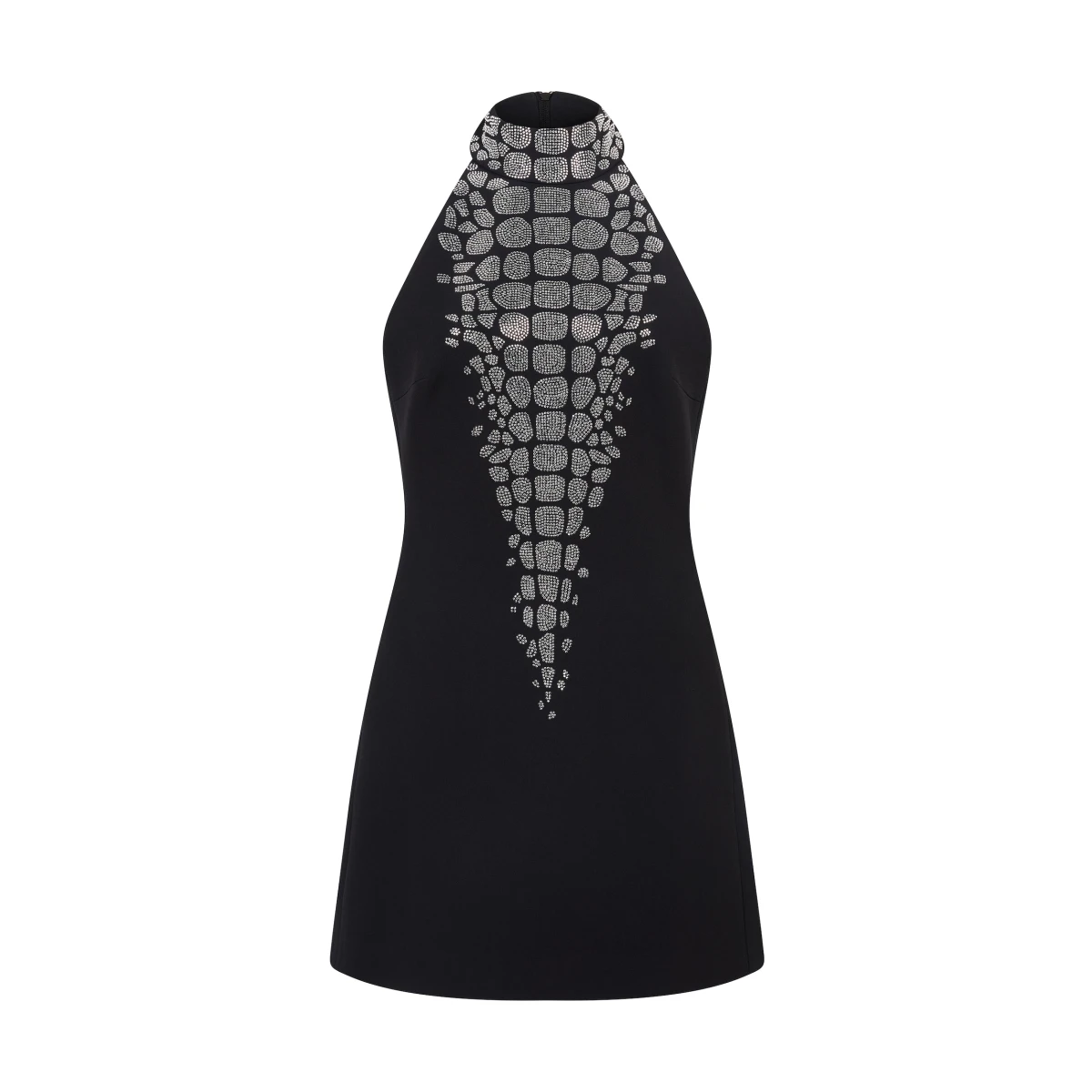 David Koma Croc Rhinestone Embroidery Halterneck Mini Dress