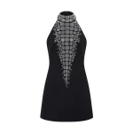 David Koma Croc Rhinestone Embroidery Halterneck Mini Dress