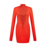 David Koma Croc Rhinestone Embroidery Long Sleeve Mini Dress