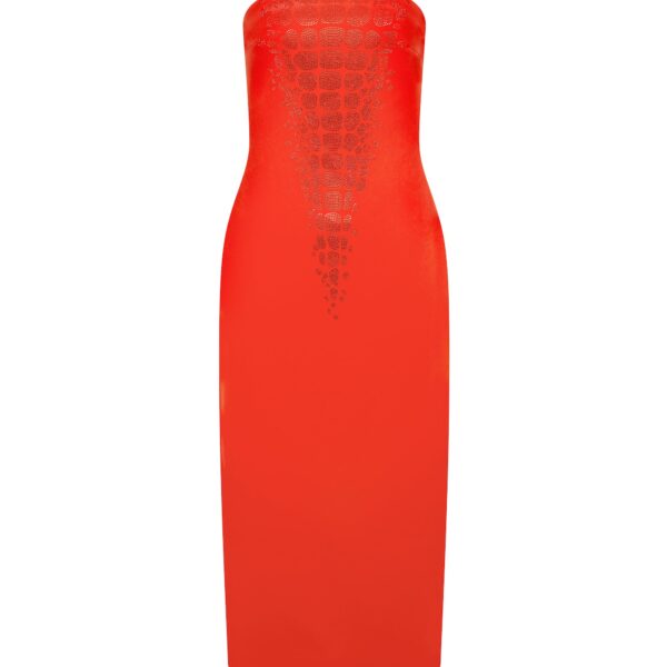 David Koma Croc Rhinestone Embroidery Strapless Midi Dress