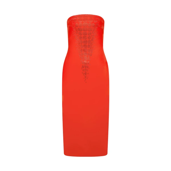 David Koma Croc Rhinestone Embroidery Strapless Midi Dress