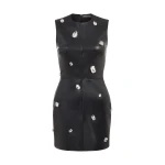 David Koma Crystal Embroidered Leather Mini Dress