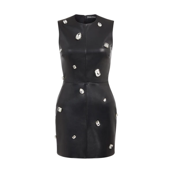David Koma Crystal Embroidered Leather Mini Dress