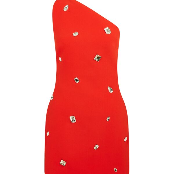 David Koma Crystal Embroidered One Shoulder Mini Dress