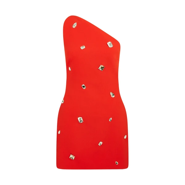 David Koma Crystal Embroidered One Shoulder Mini Dress