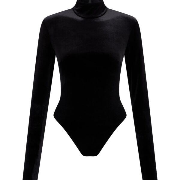 David Koma Long Sleeve Velvet Jersey Bodysuit