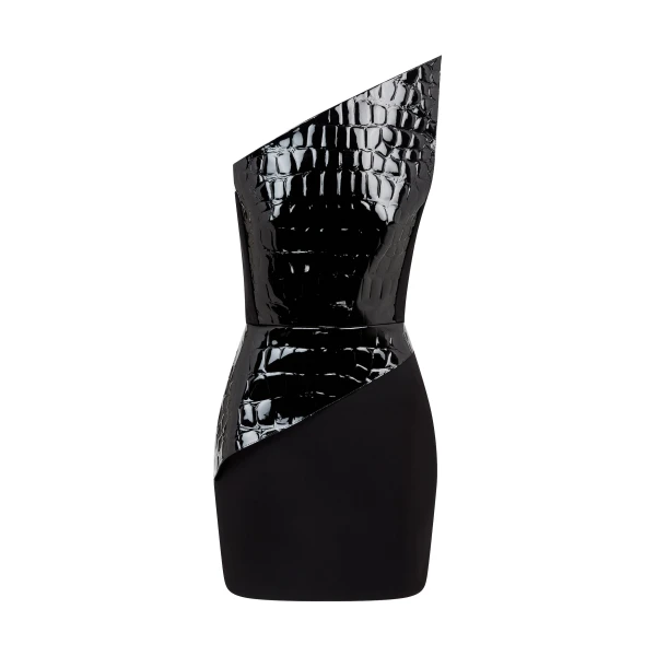 David Koma Patent Croc Effect Leather Mini Dress