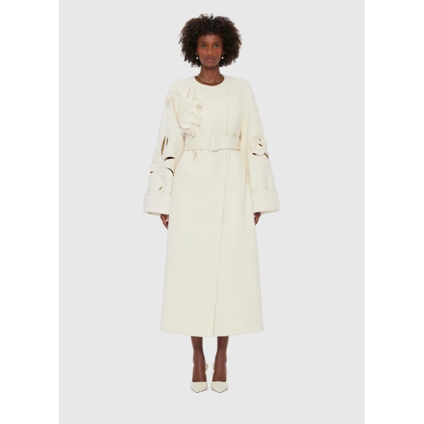 Leo Lin Celestine Appliqué Wool Blend Coat – Snow, view 2
