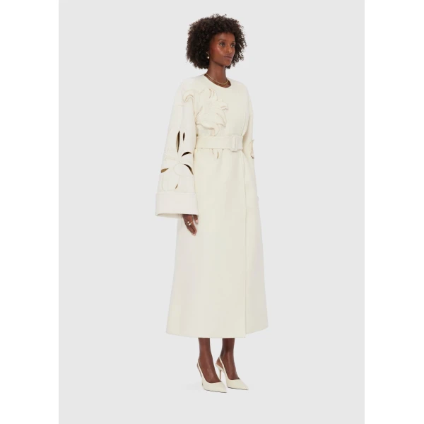 Leo Lin Celestine Appliqué Wool Blend Coat – Snow, view 3