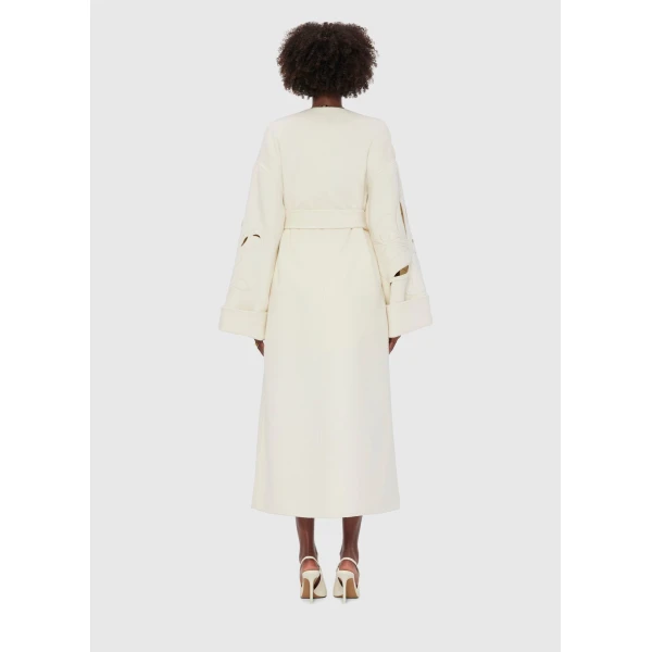 Leo Lin Celestine Appliqué Wool Blend Coat – Snow, view 4