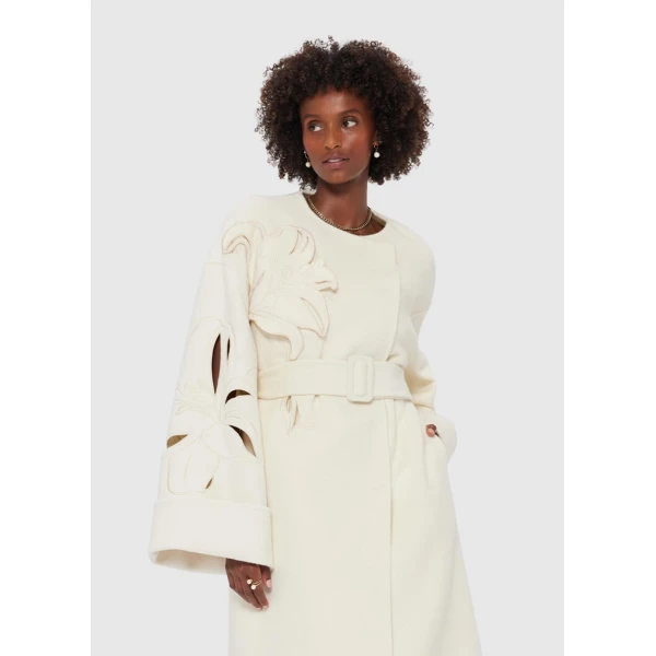 Leo Lin Celestine Appliqué Wool Blend Coat – Snow, view 5