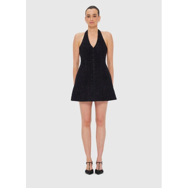 Leo Lin Jessie Halterneck Mini Dress – Ebony, view 2
