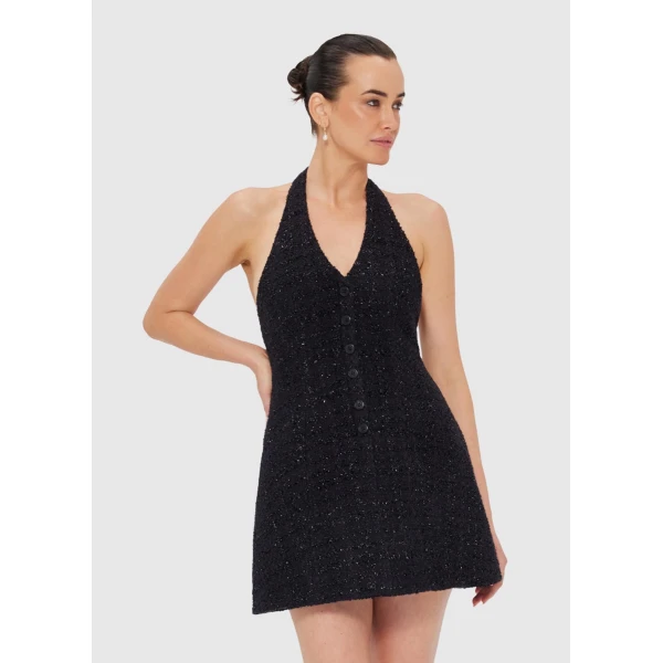 Leo Lin Jessie Halterneck Mini Dress – Ebony, view 5
