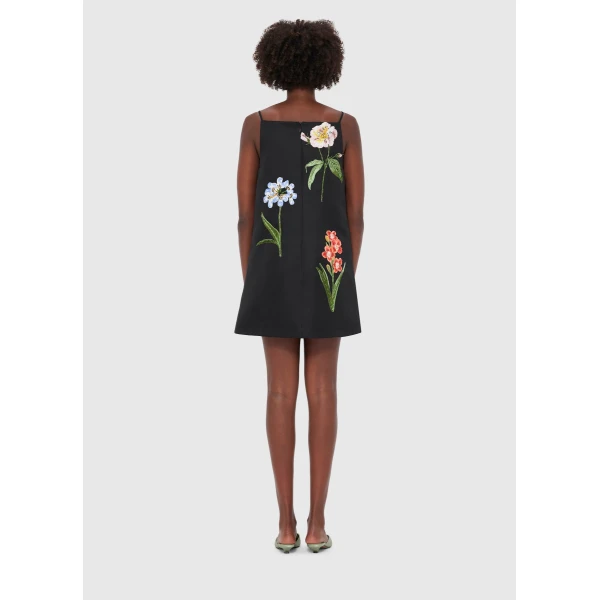 the Botanical Print is designed to delight. - Embroidered Mini Dress - Botanical Print in Ebony from Coveti