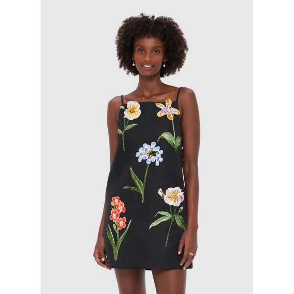 Leo Lin Blue Dresses Step into a midnight garden where vivid wildflowers are scattered across a black canopy. Bright