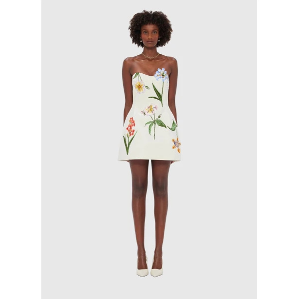 Leo Lin Rosario Velvet Mini Dress – Botanical Print in Snow, view 2