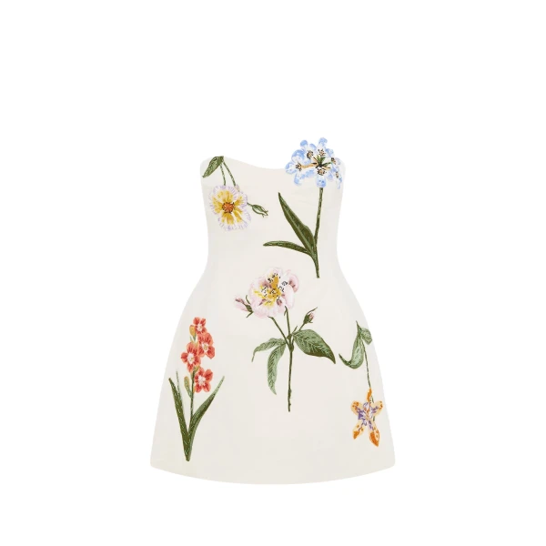 Leo Lin Rosario Velvet Mini Dress – Botanical Print in Snow