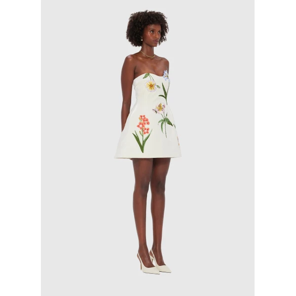 Leo Lin Rosario Velvet Mini Dress – Botanical Print in Snow, view 3