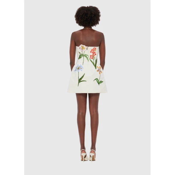 Leo Lin Rosario Velvet Mini Dress – Botanical Print in Snow, view 4