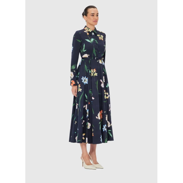 Leo Lin Zara Shirt Midi Dress – Botanical Print in Ebony, view 3