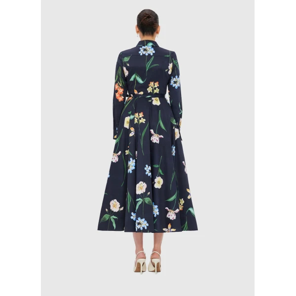 Leo Lin Zara Shirt Midi Dress – Botanical Print in Ebony, view 4