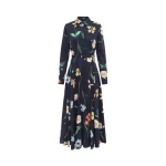 Leo Lin Zara Shirt Midi Dress – Botanical Print in Ebony