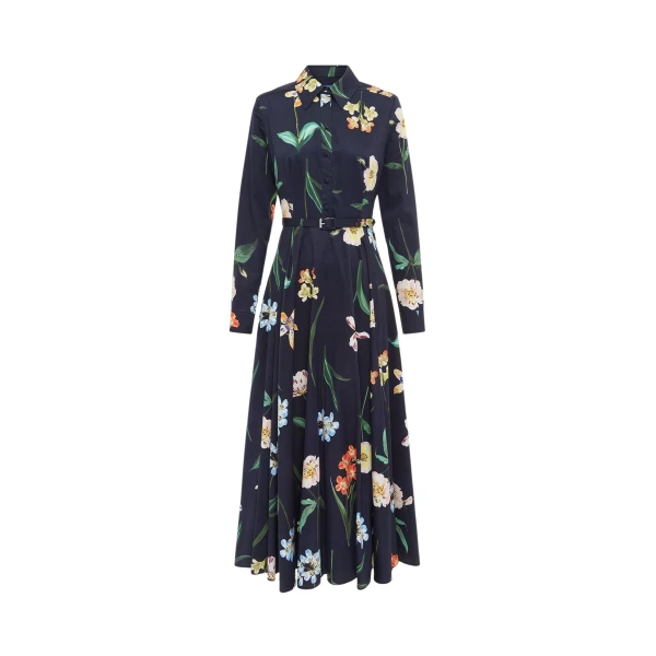 Leo Lin Zara Shirt Midi Dress – Botanical Print in Ebony