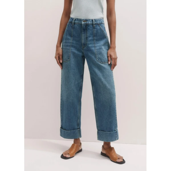 Me and Em Crease Front Turn-Up Straight Jean
Mid-Weight Non-Stretch Organic Denim, view 2