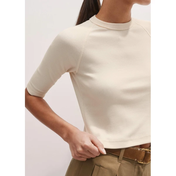 Me and Em Crop Raglan Seam Rib Tee
Cotton Rib Stretch Jersey Top, view 3