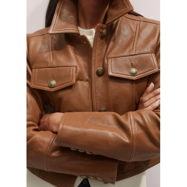 Me and Em Leather Utility Crop Jacket
Washed Leather Jacket, view 3