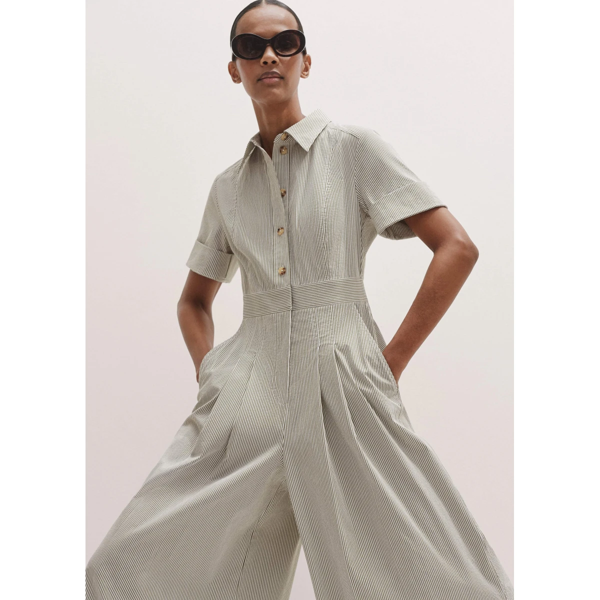 Seersucker Stripe Cropped Jumpsuit + Belt
Textured Cotton - Image 7