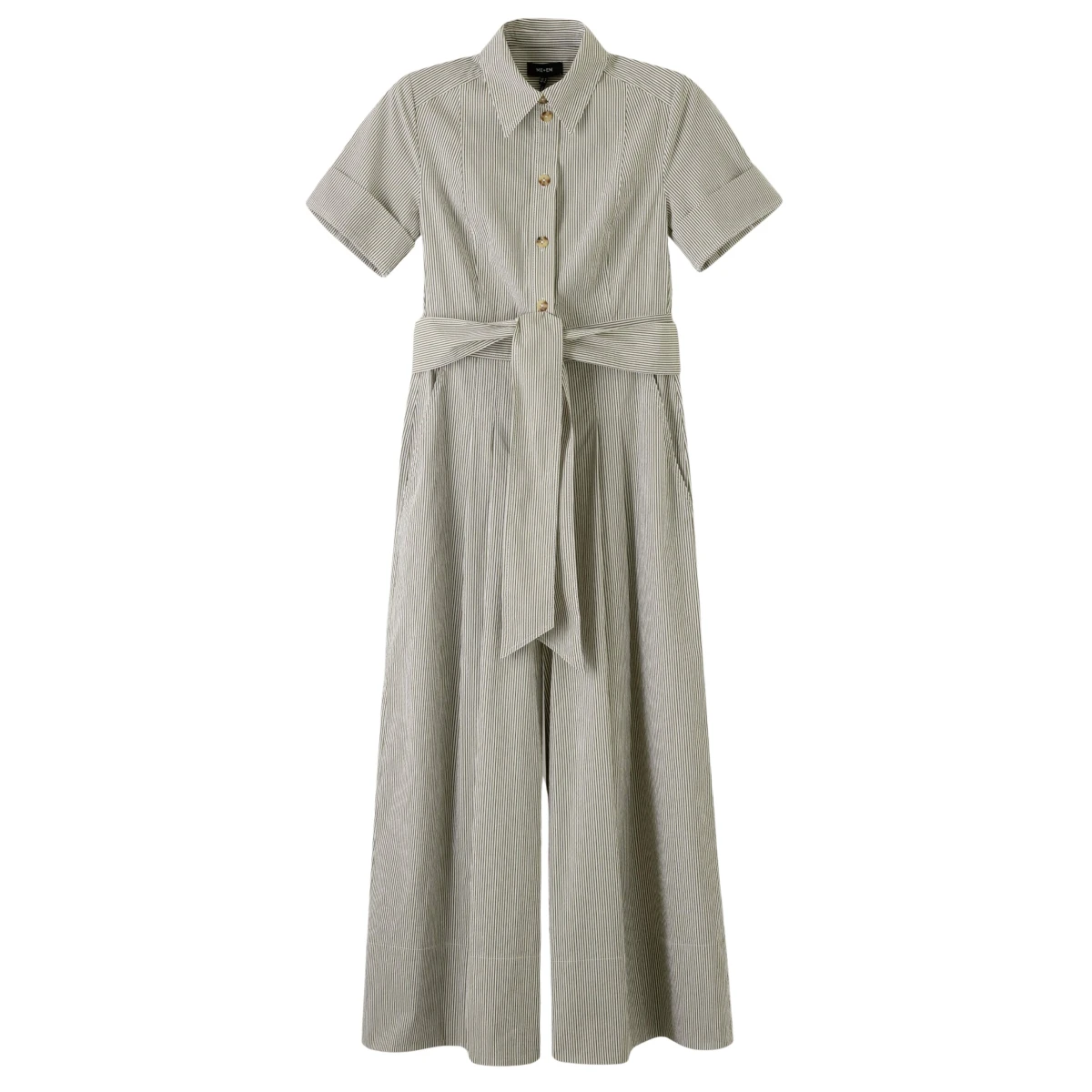 Seersucker Stripe Cropped Jumpsuit + Belt
Textured Cotton - Image 1