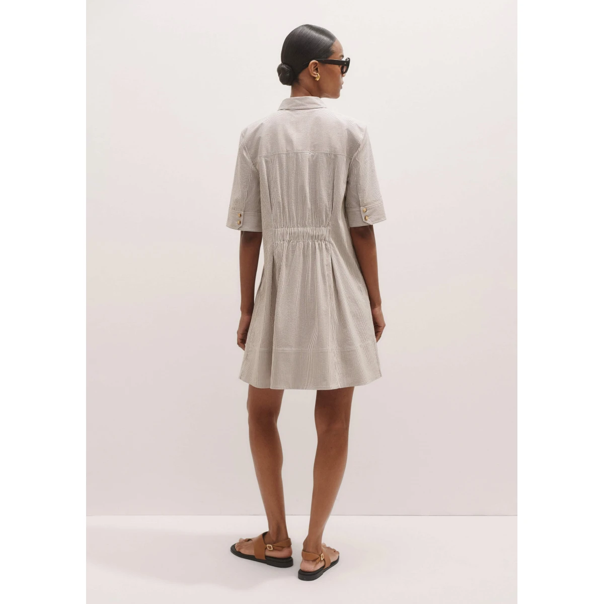 Seersucker Stripe Mini Shirt Dress + Belt
Textured Cotton - Image 5
