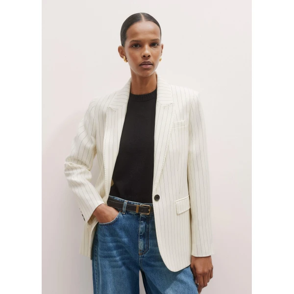 Me and Em Sharp Shoulder Pinstripe Blazer
Italian Wool-Blend Tailoring Jacket, view 3
