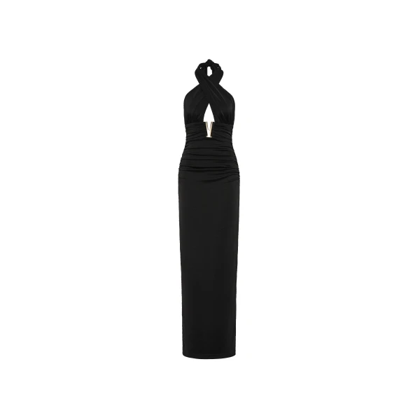 Rebecca Vallance Black Dreses The Mischa Halter Maxi Dress in black exudes feminine elegance