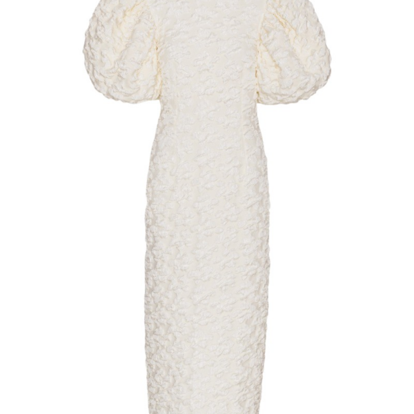 Jacquard Midi Puffy Dress White