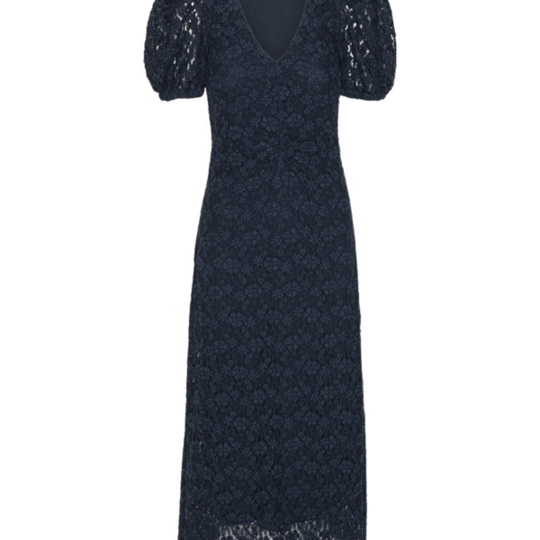 Lace Puff Sleeve Dress Dark Blue