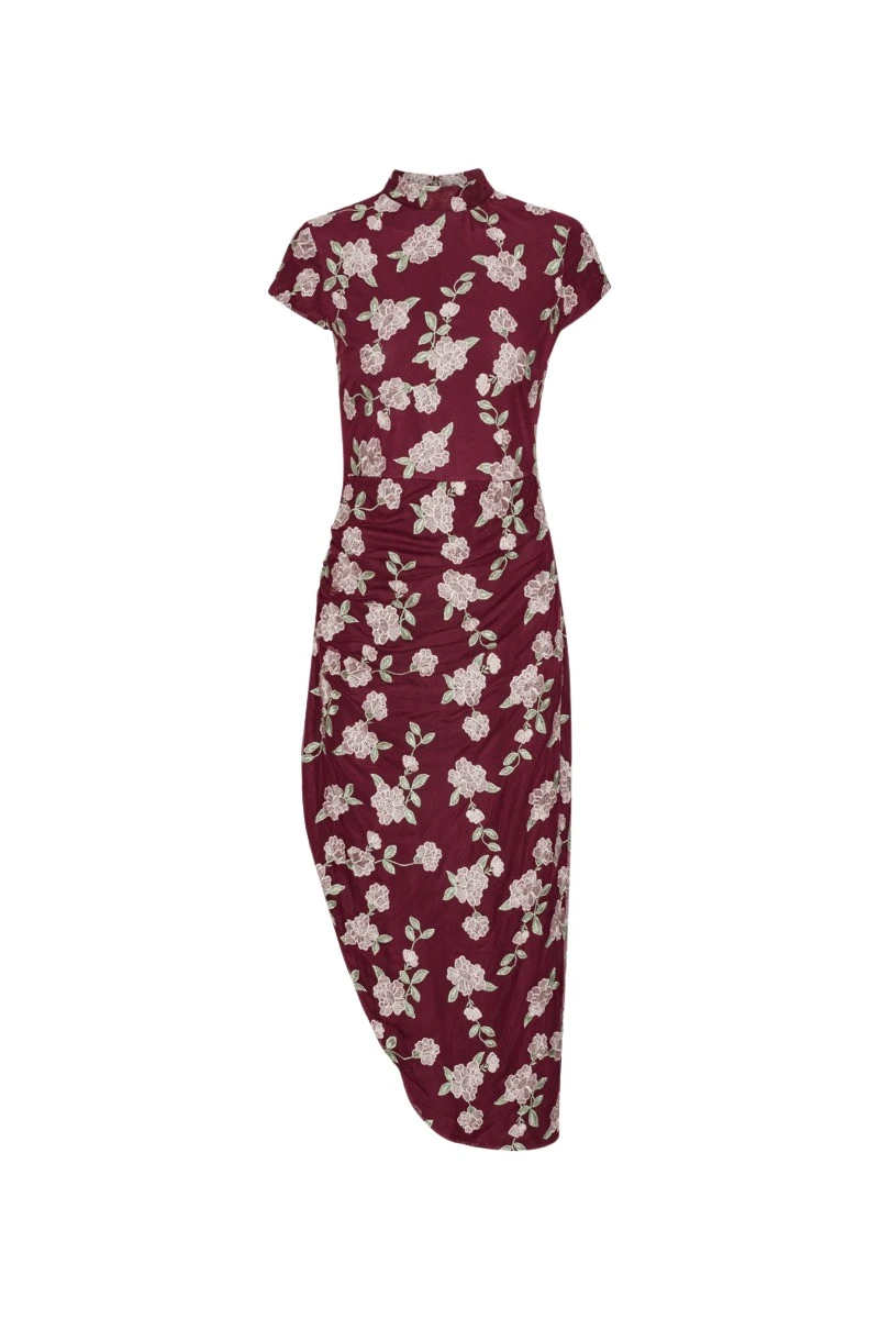 Rotate-Birger-Christensen-Mesh-Asymmetric-Dress-Bordeaux-Flower-Print-dress-coveti-2025-888271_nobg Rotate Red Dress luxury Clothing from Coveti Marketplace