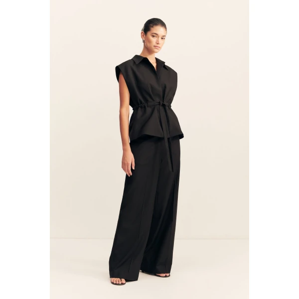 Castro Wide Leg Belted Pant - Black - Image 2