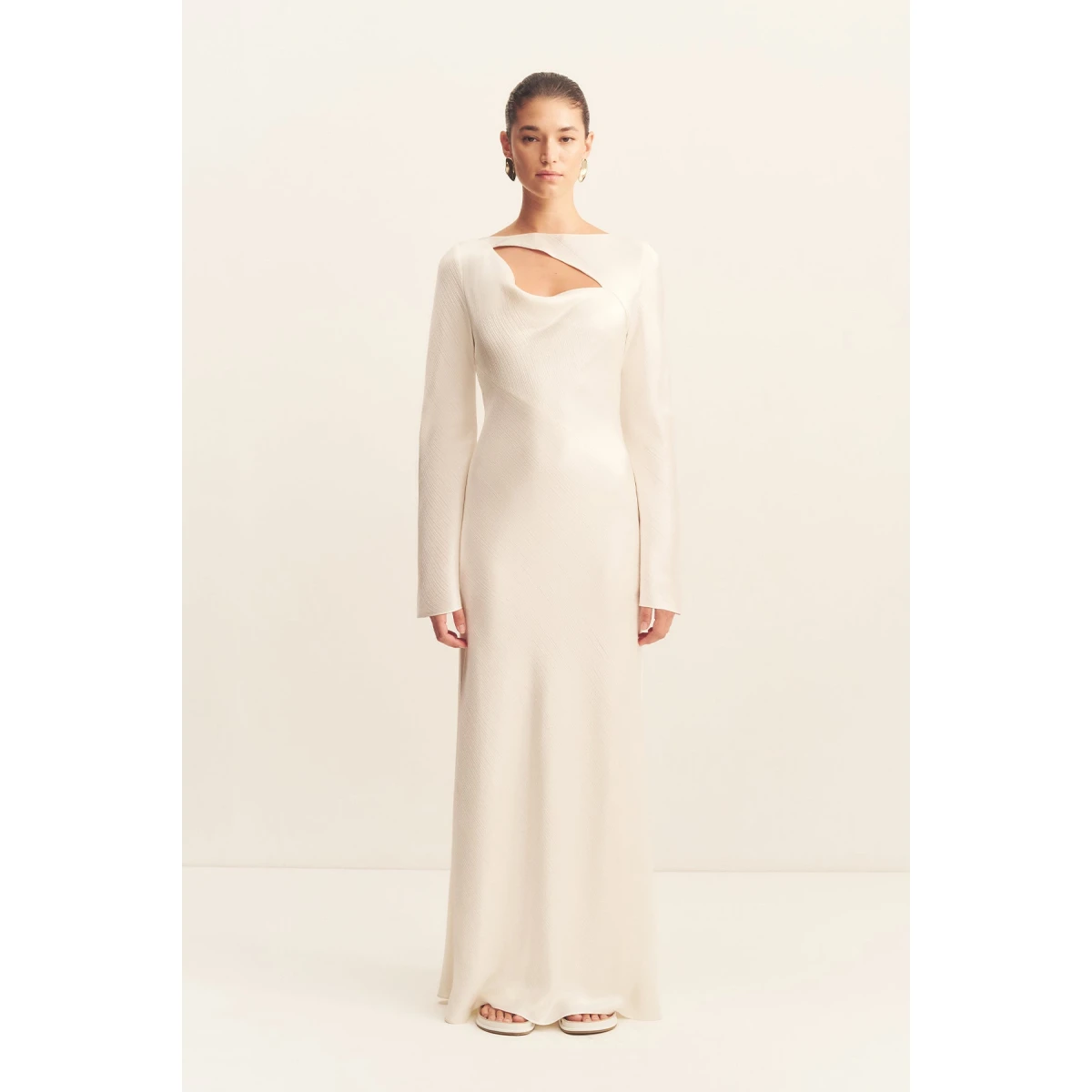 Huxley Long Sleeve Cowl Maxi Dress - Vanilla - Image 2