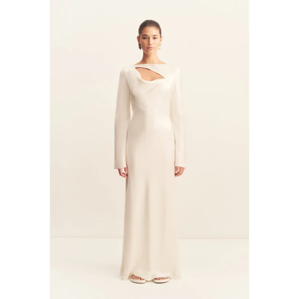 Huxley Long Sleeve Cowl Maxi Dress - Vanilla - Image 2