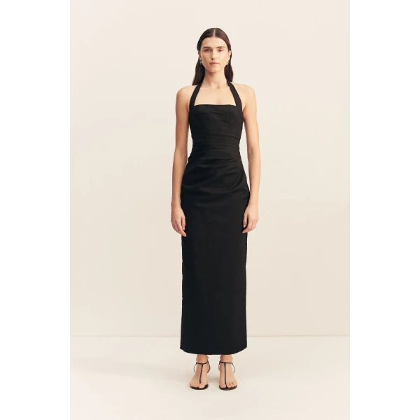 Lani Draped Halter Maxi Dress - Black - Image 2