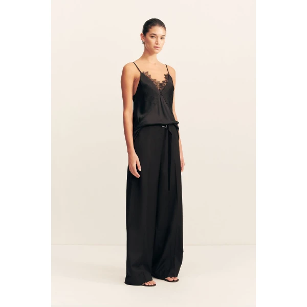 Plunged neckline with sheer lace detail