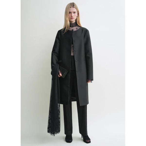 Collarless coat black - Image 3