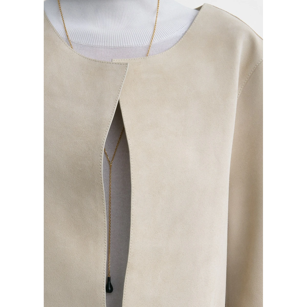 Collarless suede coat peanut - Image 5