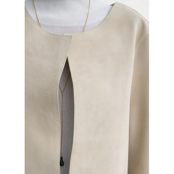 Collarless suede coat peanut - Image 5