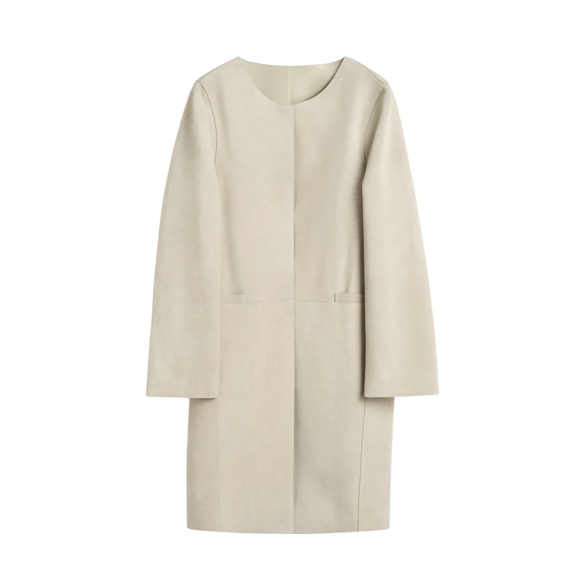Collarless suede coat peanut - Image 1