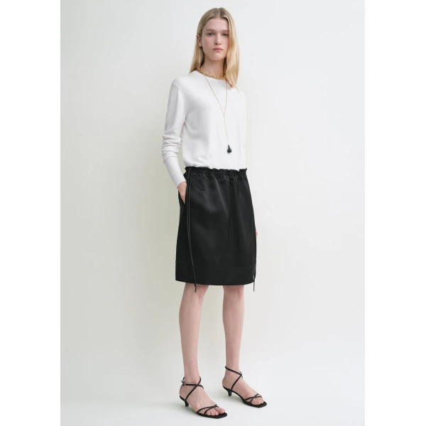 Drawstring satin mini skirt black - Image 3